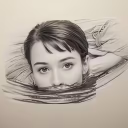 a drawing of a young woman in a bed