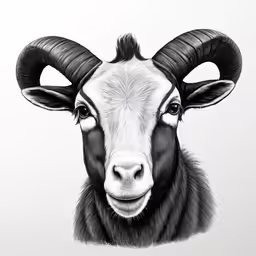a goat with large curled horns and large horns