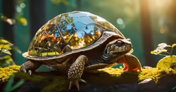 a turtle with a broken windshield sitting on the ground