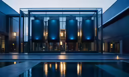 reflection on an outdoor swimming pool at night