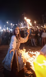a woman is dressed as lady concurtiting a fire