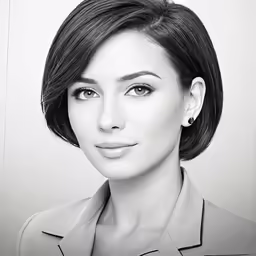 a woman that is standing up wearing a collared shirt