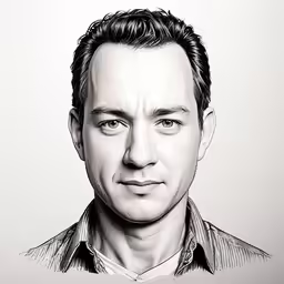 a drawing of a man in black and white