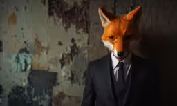 a man wearing a suit and tie in front of a wall
