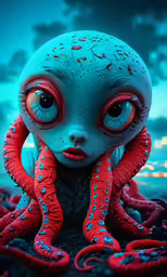 a cartoon character with octopus legs and eyes