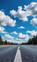 there is a long straight road with a sign painted on it