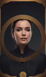 woman with an ornate gold frame and black dress shirt