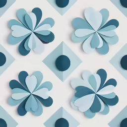 an image of paper flowers on blue and white background
