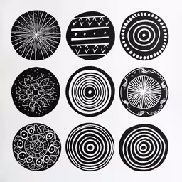 many different round designs in black and white,a variety of different shapes and designs for paper