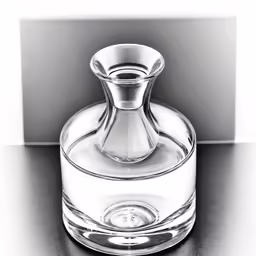 an empty glass bottle sitting on top of a table