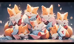 a bunch of cats in blue and pink bows