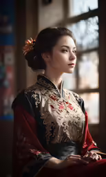 a woman is wearing an asian costume
