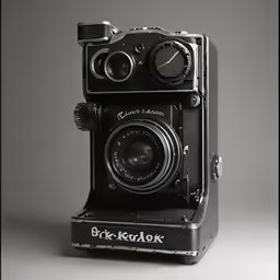 an old camera on a gray background with a black frame