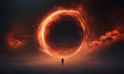 an artistic view of a man standing in front of a circle