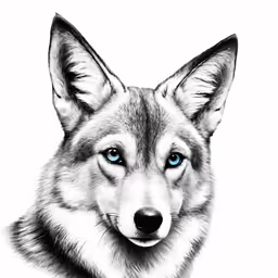a black and white drawing of a wolf