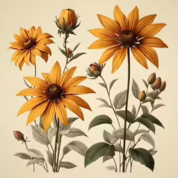 various stages of blooming sunflowers and their buds