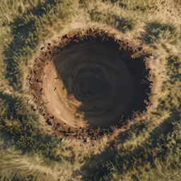 a small hole with animals standing in it