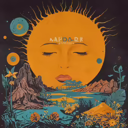 an image of a woman with eyes closed in front of a yellow sun