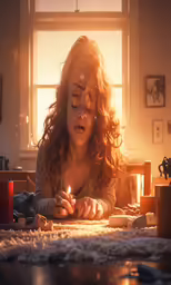 a woman is blowing out her candle