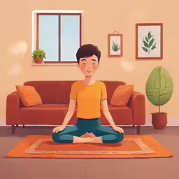 a boy is sitting on the floor with his feet crossed,a woman sitting on the floor in yoga gear