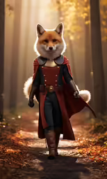 an animated fox dressed as a gentleman with red cape