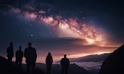 some people looking at the sky with a sky full of stars