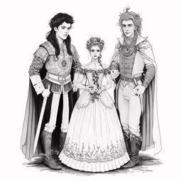 an illustration of three people in medieval clothing