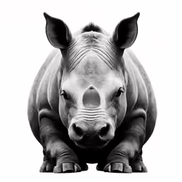 the head of a white rhino is on display