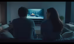 two people sitting on the couch watching television