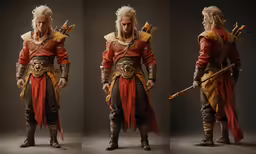 three different angles of a man in armor with multiple poses