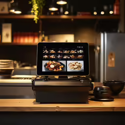 a modern, streamlined kitchen with food and drink on the counter