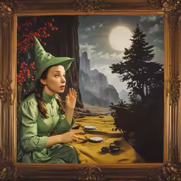 an image of a woman wearing a green costume and hat
