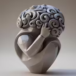 a sculpture made with clay of a girl holding her head