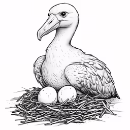 an ink drawing of a bird and its eggs