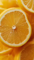a close - up view of several oranges with water drops