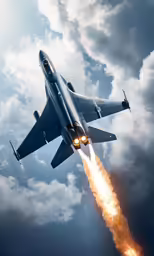 a jet fighter flying through a cloudy sky