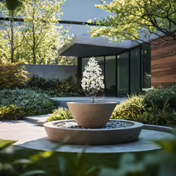 a plant sitting in the middle of a garden