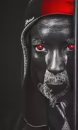 an artistic drawing of a man in black and red