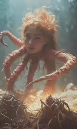 the little mermaid is swimming through a deep sea