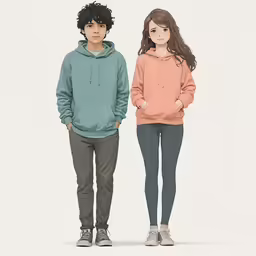 a girl and boy are standing in the shape of the image