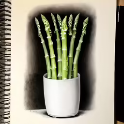 a drawing of a potted plant with a bamboo design