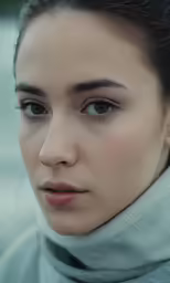 the woman is posing for the camera in this very close up photo