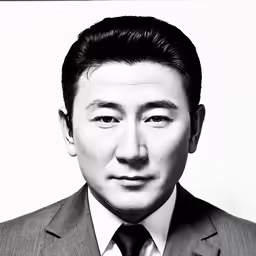 a black and white portrait of a man in a suit
