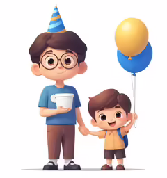 an illustration of a father and his son celebrating with a cup of coffee