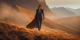 a very close up of a female hero on a hill