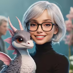 this is a photo of a woman and a strange dragon