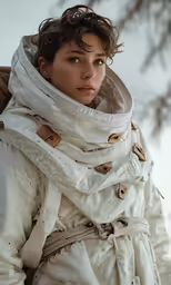 an attractive woman in white jacket with a jacket on