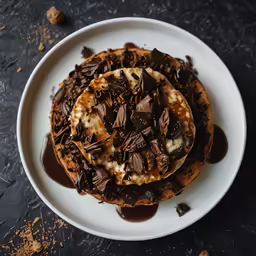 there is chocolate covered pastry on a plate