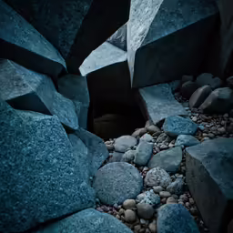 rocks in the middle of a bed of gravel