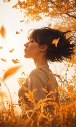 a woman standing on top of a field of tall grass